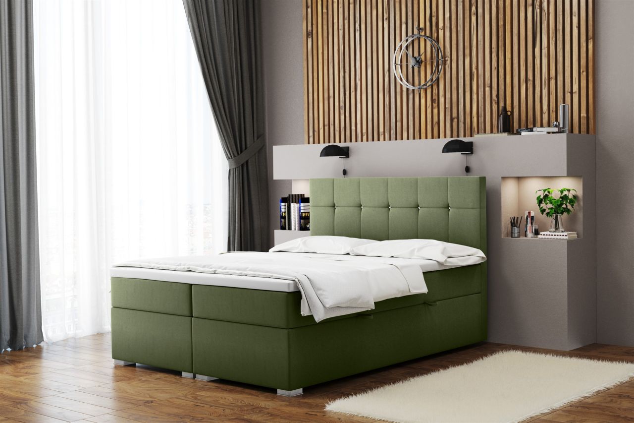 Boxspringbett Schlafzimmerbett ABELT 120x200cm in Stoff Matt Velvet Olive