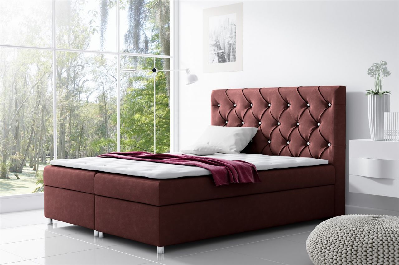 Boxspringbett Schlafzimmerbett DOLCE Polyesterstoff Weinrot 140x200cm