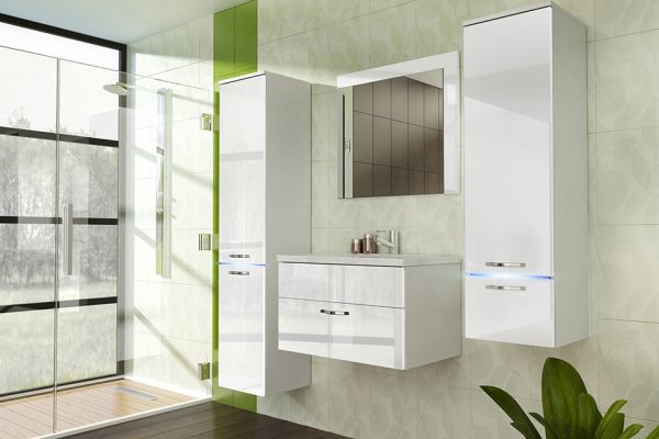 Badmöbel Set 5-Tlg Weiss Badezimmerset - Liva-inkl.Waschtisch inkl.LED