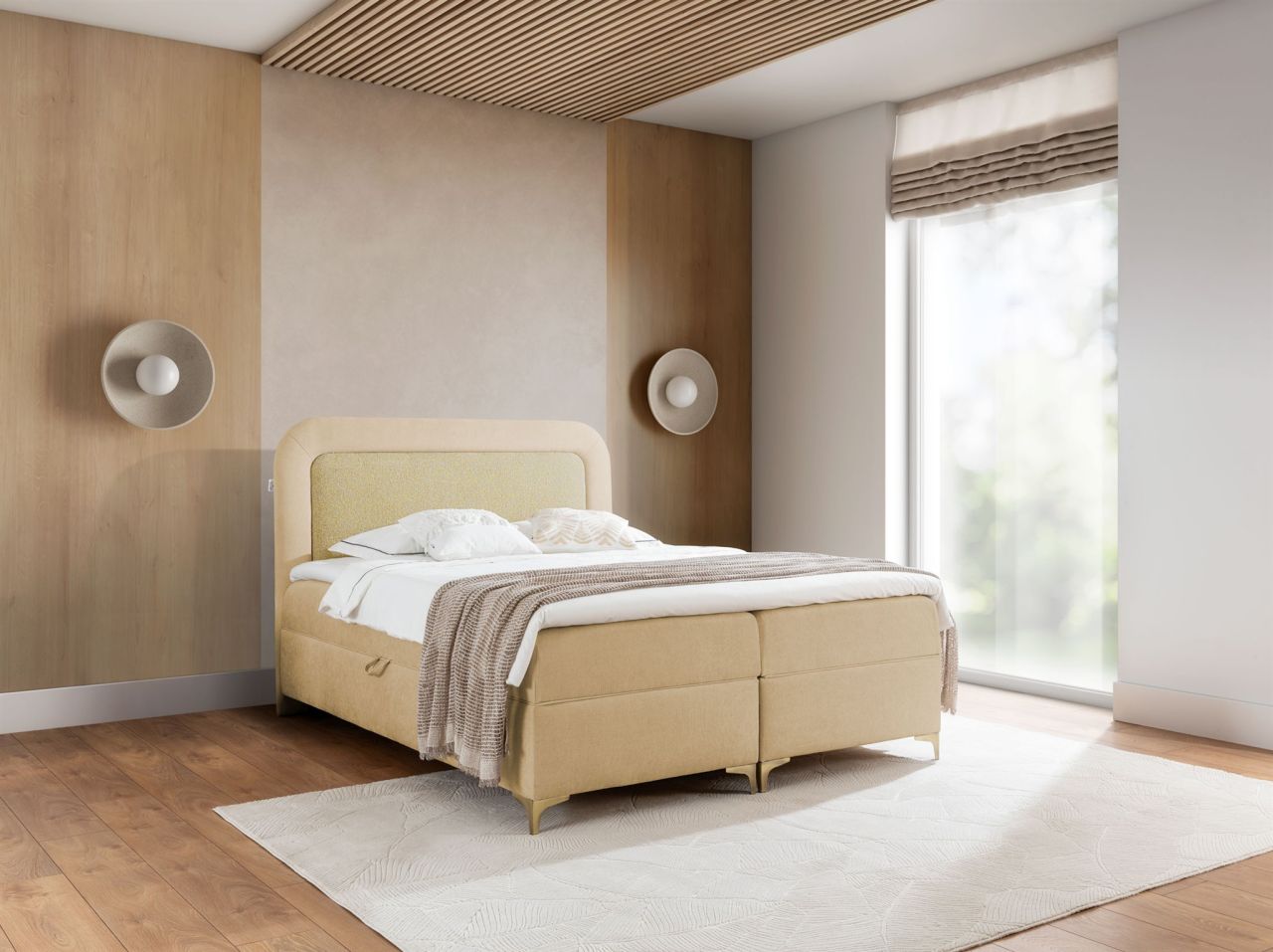 Boxspringbett Schlafzimmerbett WILLOW 120x200cm Stoff Puente Gelb