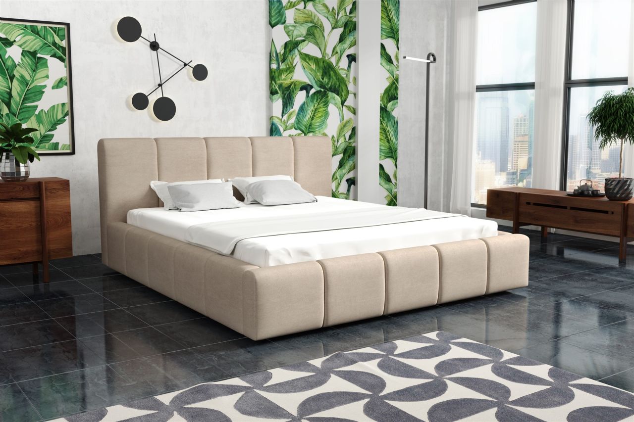 Polsterbett Bett Doppelbett GENUA Komplettset 160x200cm Stoff Cloud Beige