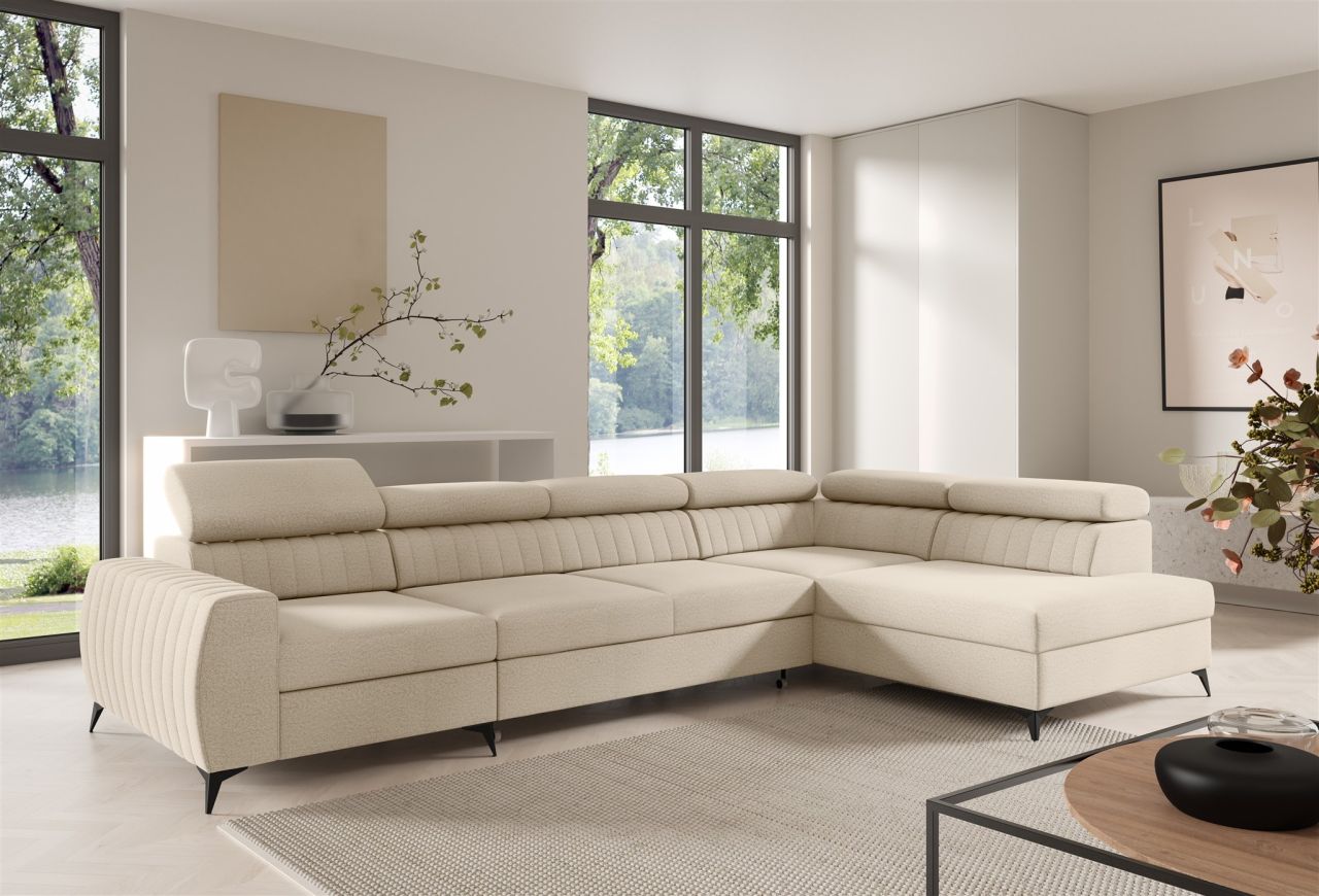 Ecksofa Schlafsofa Sofa TORONTO XL Stoff Element Creme Ottomane Rechts
