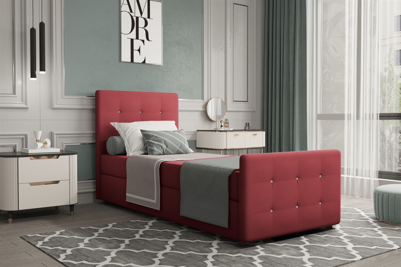 Boxspringbett Gästebett MARKOS 90x200cm Bettkasten Seite Links Stoff Rot