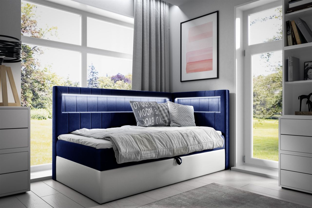 Boxspringbett Gästebett Kinderbett FABIAN Nr.3 100x200cm Weiss-Blau Seite Rechts
