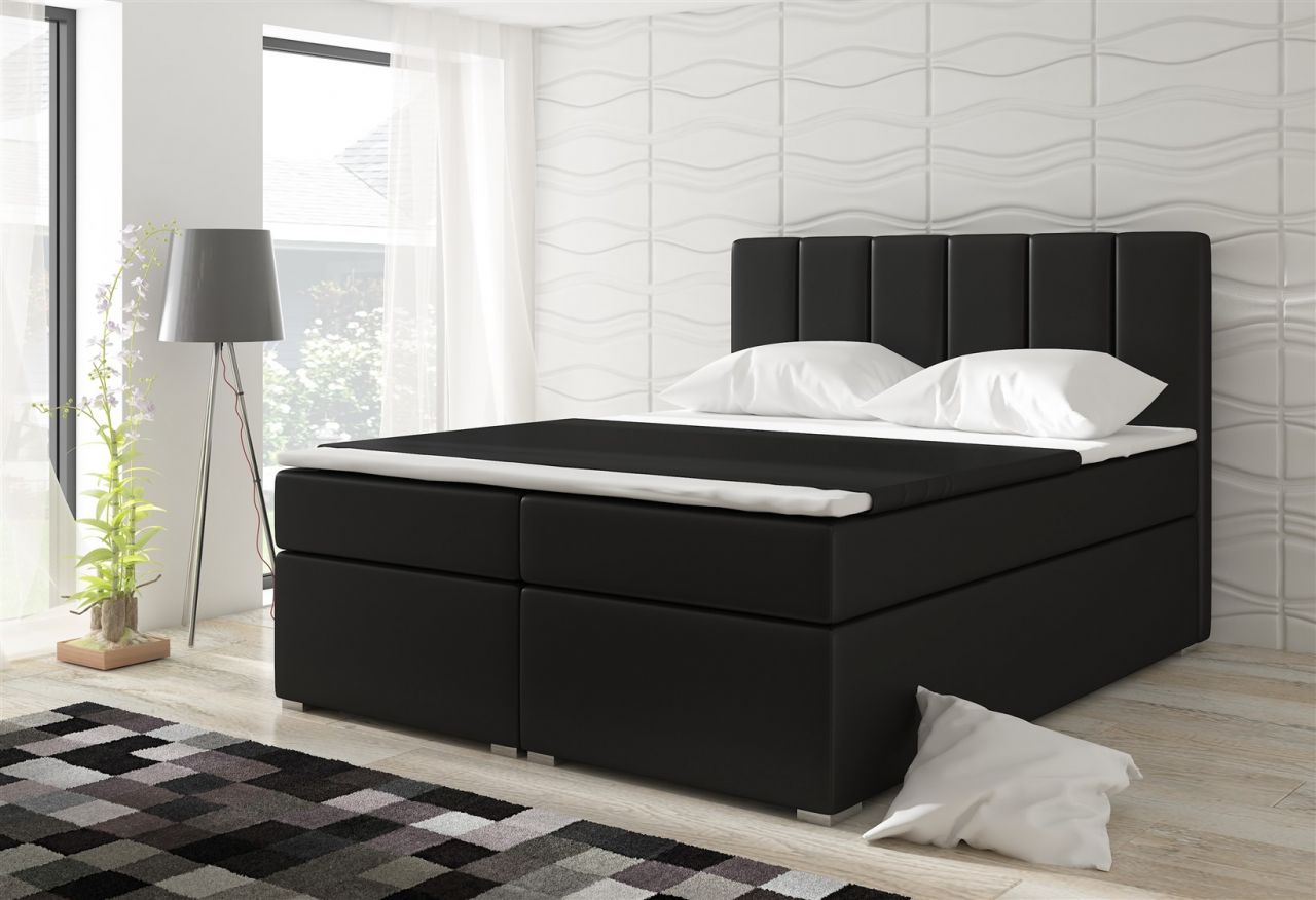 OUTLET Boxspringbett Schlafzimmerbett SOPHIA Kunstleder Schwarz 100x200cm