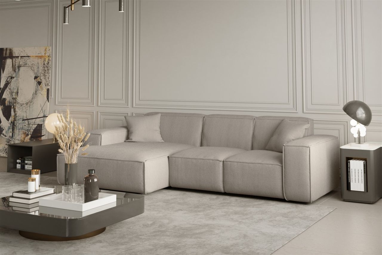 Ecksofa ersofa CELES in Stoff Scala Beige Ottomane Links
