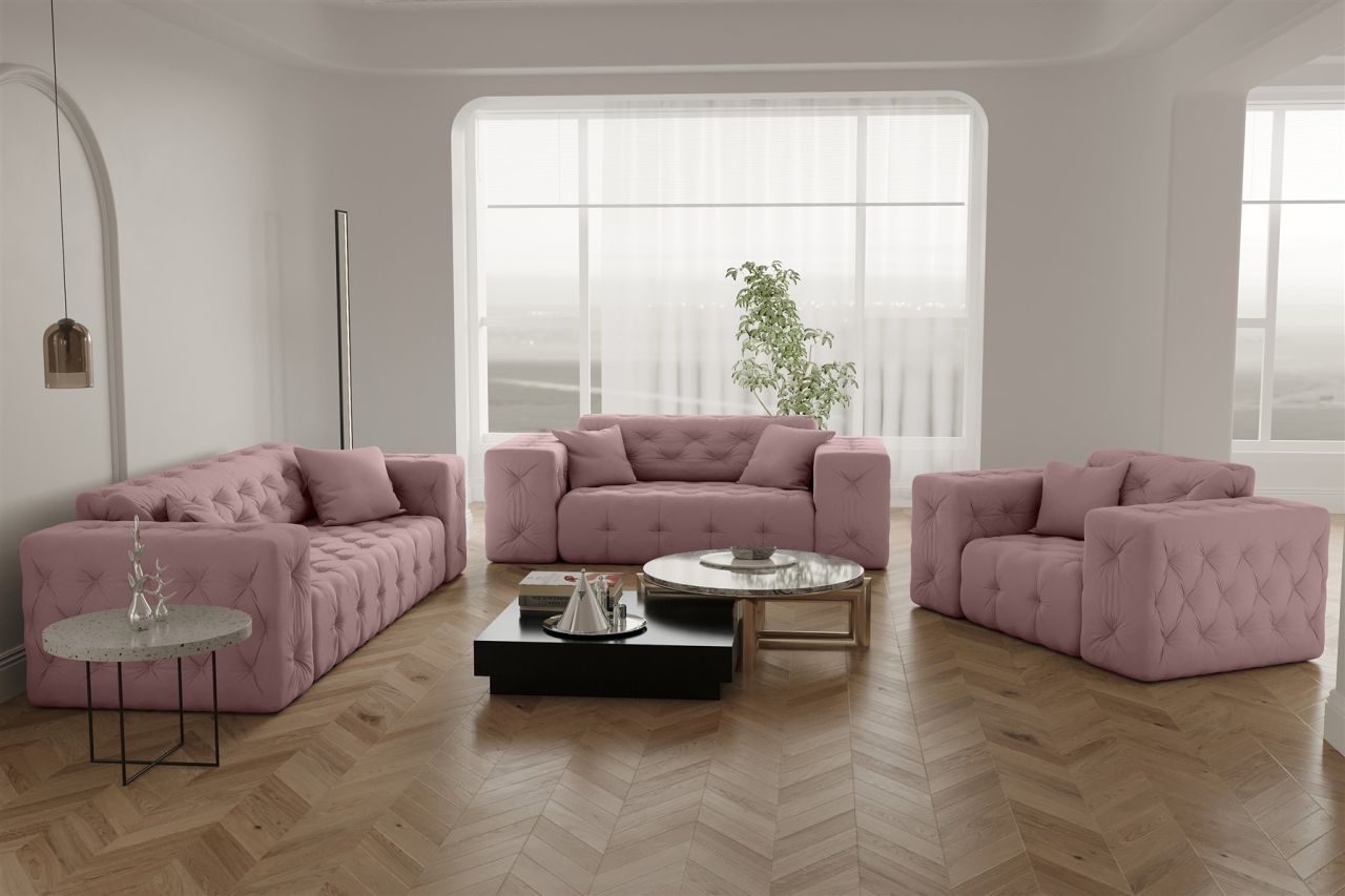 Sofaset ersofa CHANTAL 3-2-1 in Stoff Opera Velvet Pink