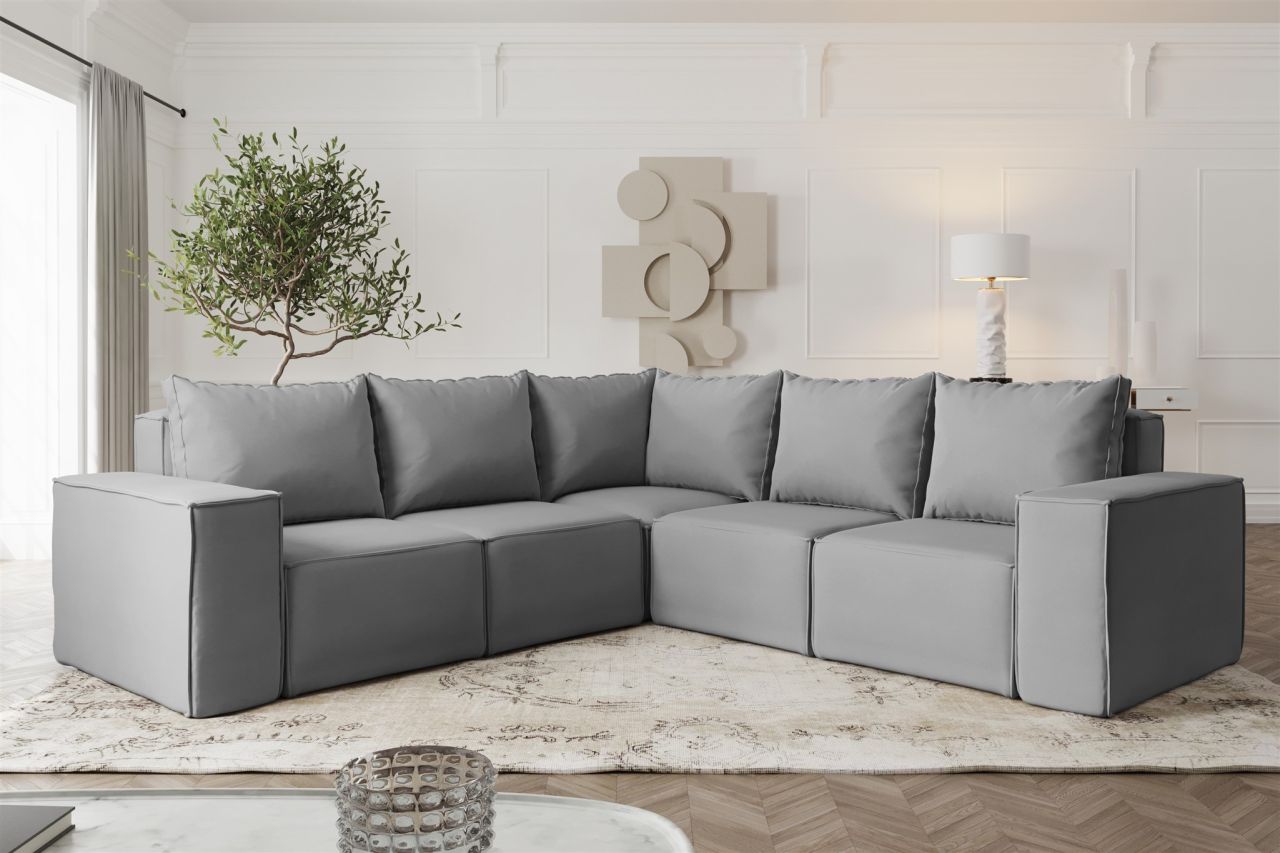 Ecksofa ersofa ESTELLE in Stoff Opera Velvet Grau Seite Universal