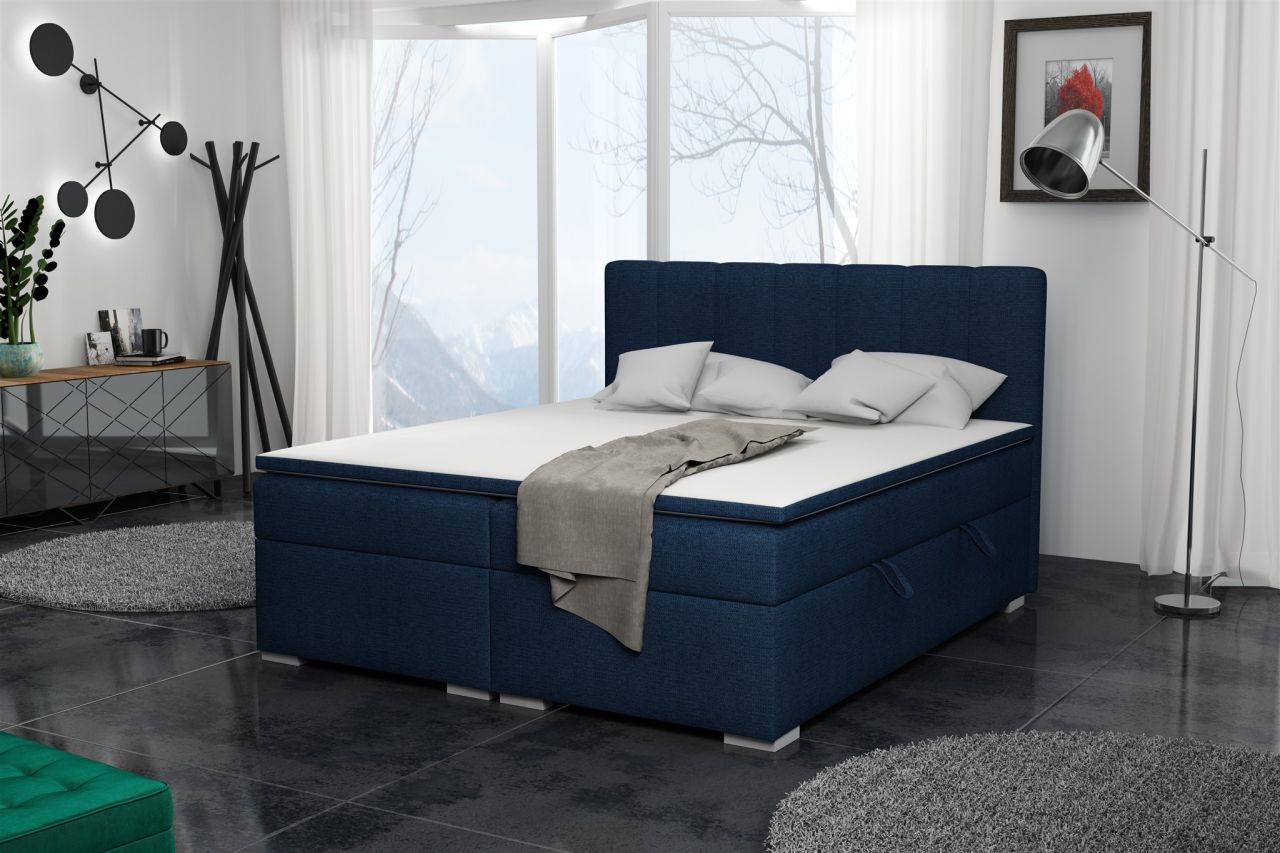Boxspringbett Schlafzimmerbett LAURIN 200x200cm Stoff Aragon Blau