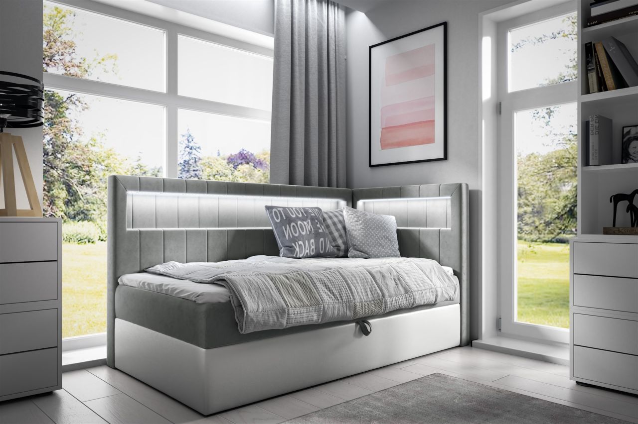 Boxspringbett Gästebett Kinderbett FABIAN Nr.3 100x200cm Weiss-Grau Seite Rechts