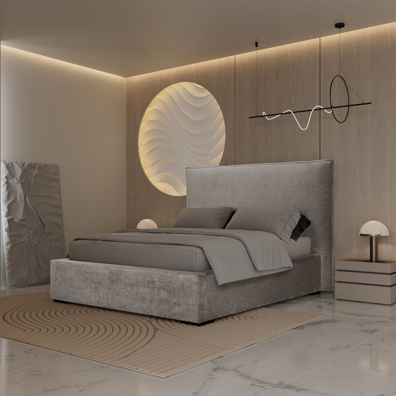 Polsterbett Doppelbett MODEST 140x200cm Stoff Perfekt Harmony Beige