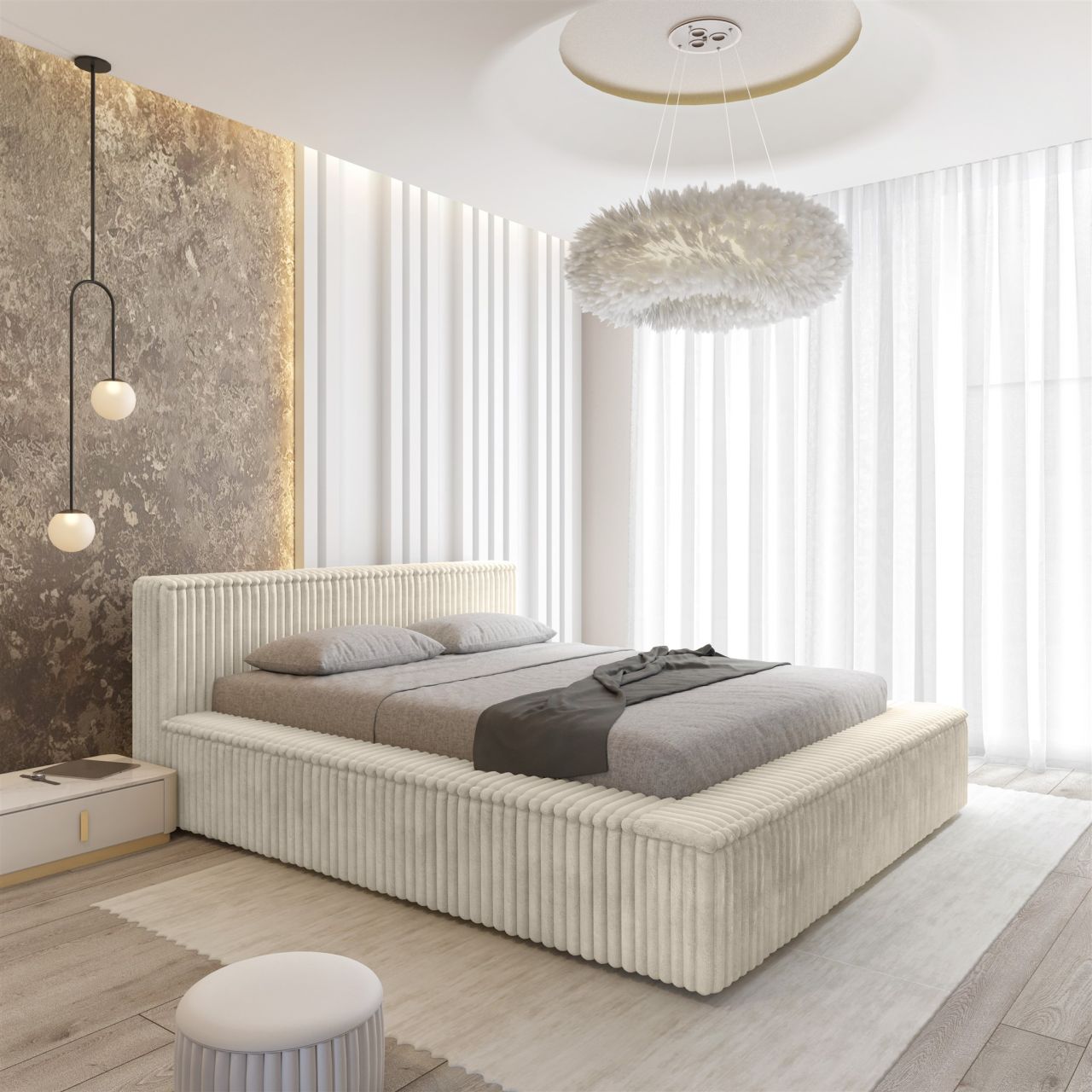 Polsterbett Doppelbett TULSA 160x200cm Komplettset in Stoff Vito Creme