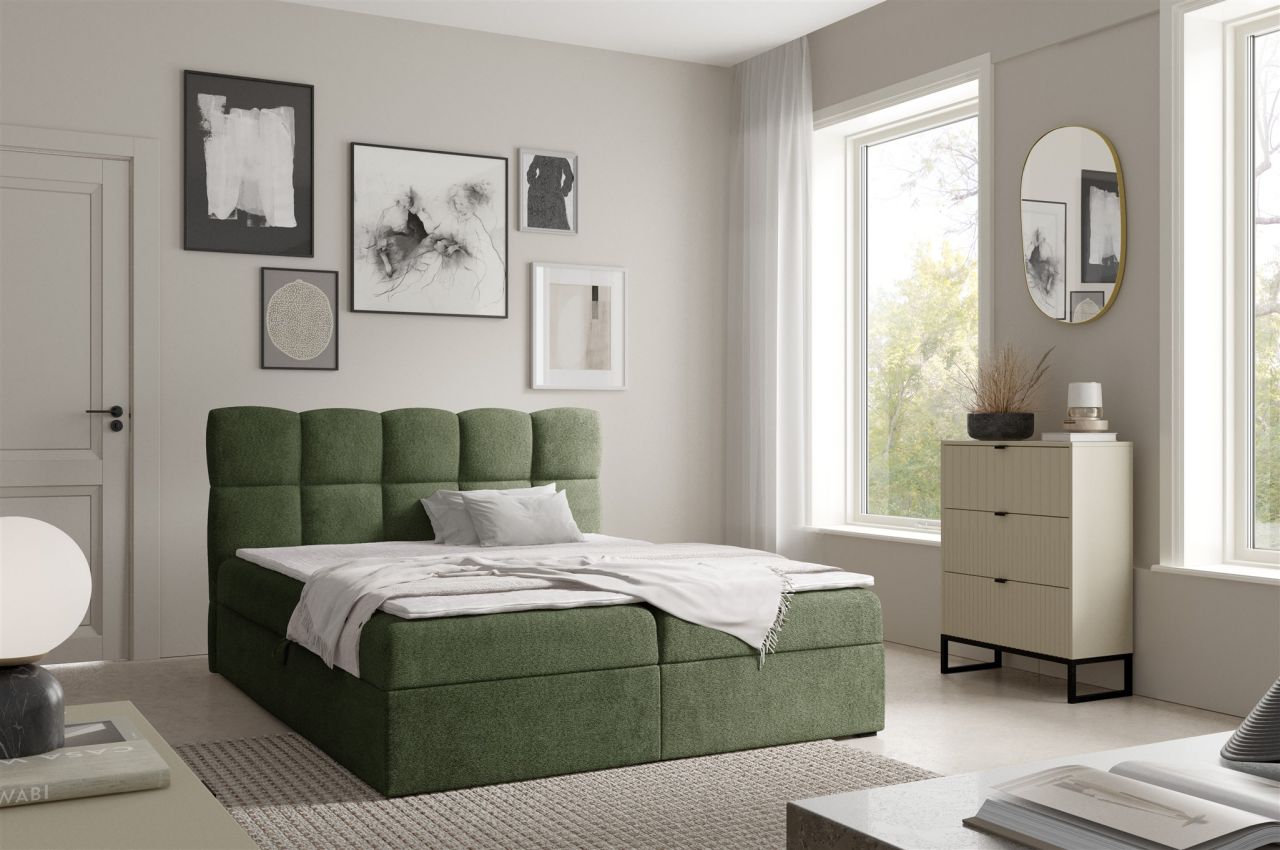Boxspringbett Schlafzimmerbett PAROZO 140x200cm Stoff Coral Grün