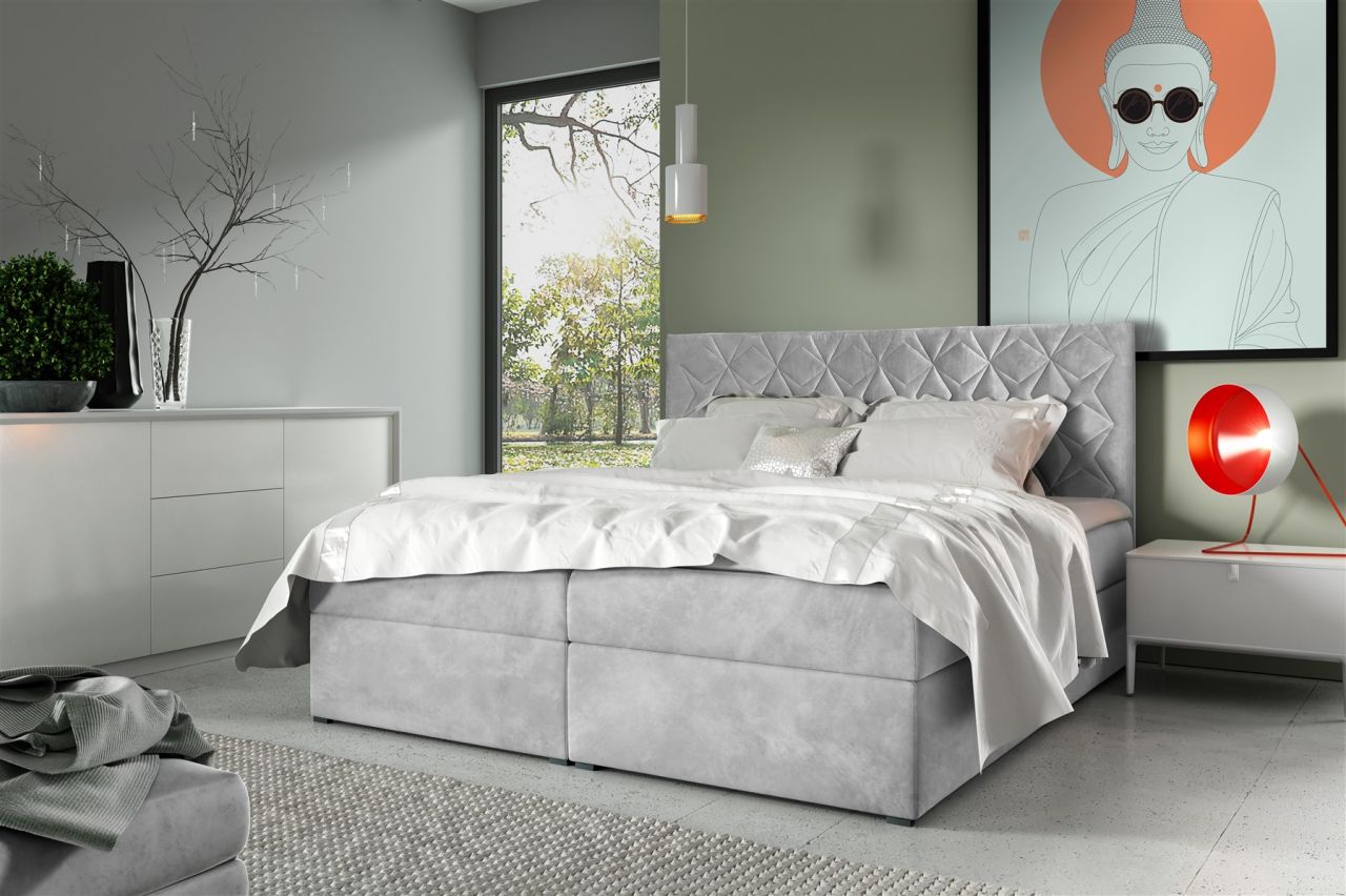 Boxspringbett Schlafzimmerbett 120x200cm LAZARO Nr.7 Hellgrau inkl. Bettkasten