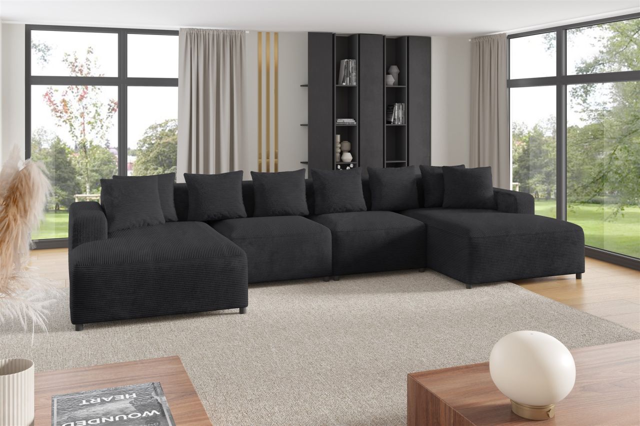 Wohnlandschaft Sofa U-Form ersofa MEGAN in Stoff Poso Anthrazit