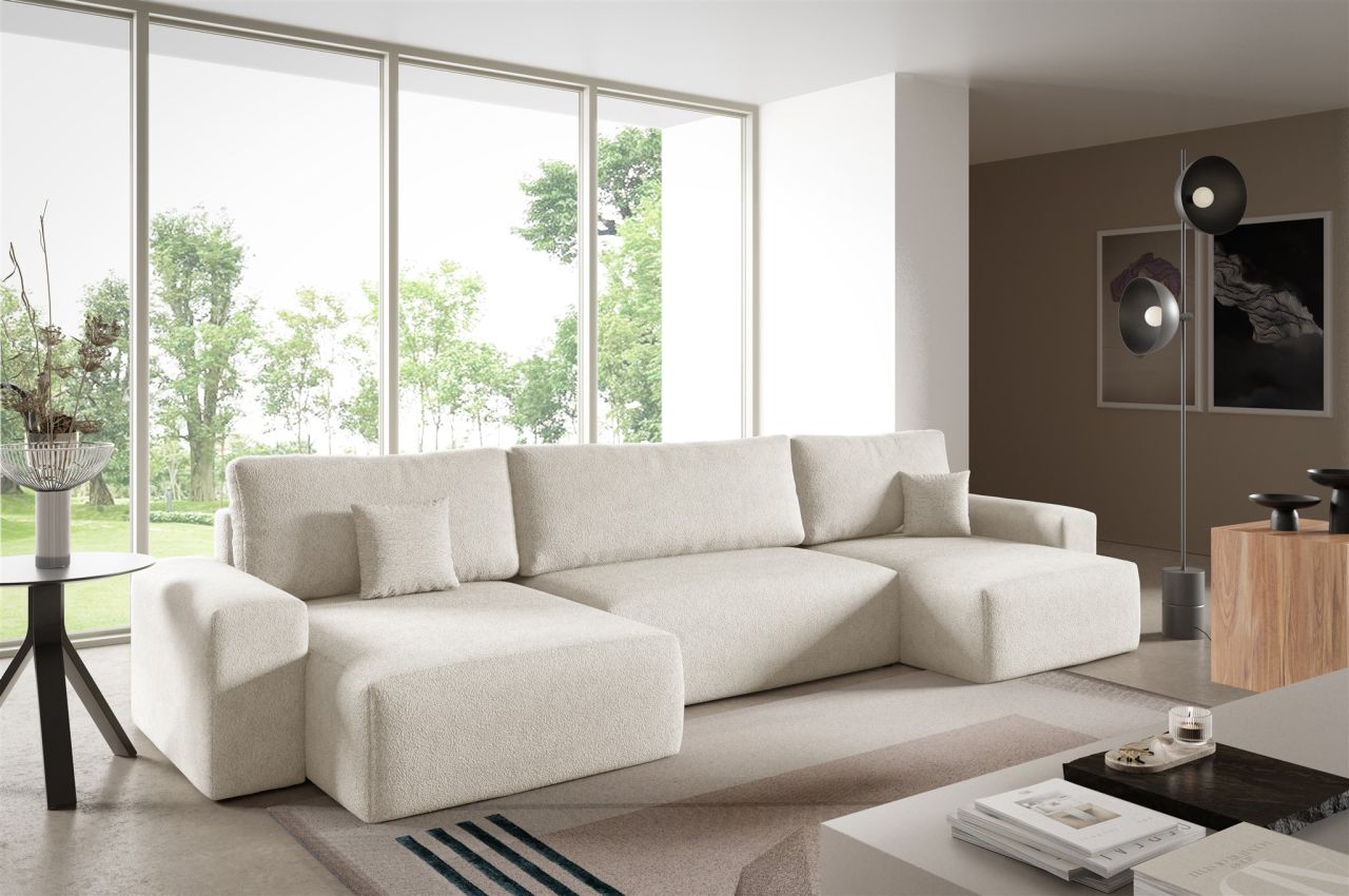 Wohnlandschaft mit Schlaffunktion ARONA in Stoff Centaur Creme