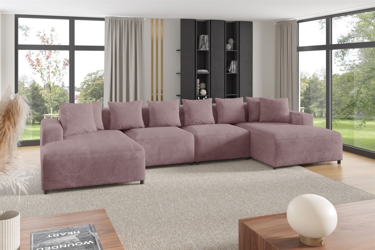 Wohnlandschaft Sofa U-Form ersofa MEGAN in Stoff Poso Altrosa