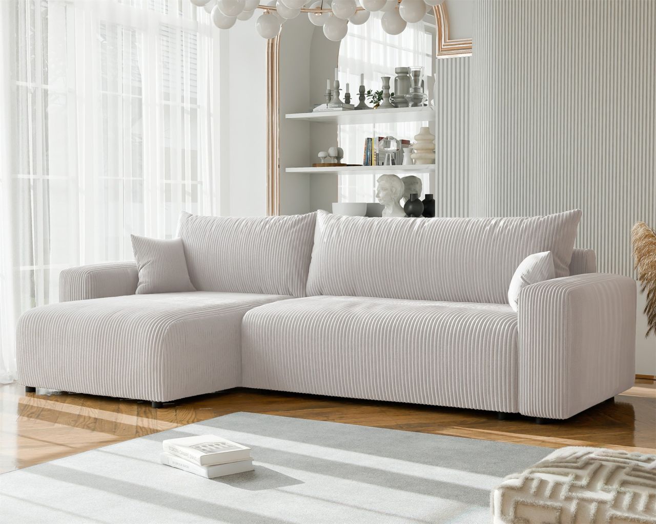 Fun Möbel Ecksofa Mit Schlaffunktion Luna Max In Stoff Poso Altweiß Ottomane Links