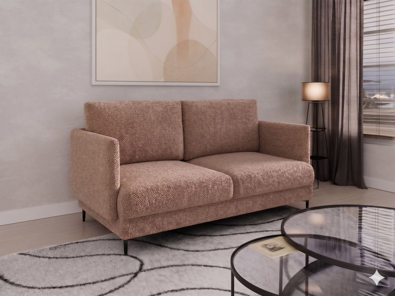 Fun Moebel Sofa Designersofa Helmer 2-Sitzer Stoff Baloo Cappuccino