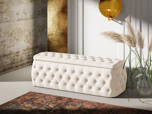 Polsterhocker mit Stauraum Betthocker SEVRA 160x50x45 cm Elisa Velvet Cremeweiss | Polsterhocker & Couchhocker | Polstermöbel | Wohn-& Essbereich