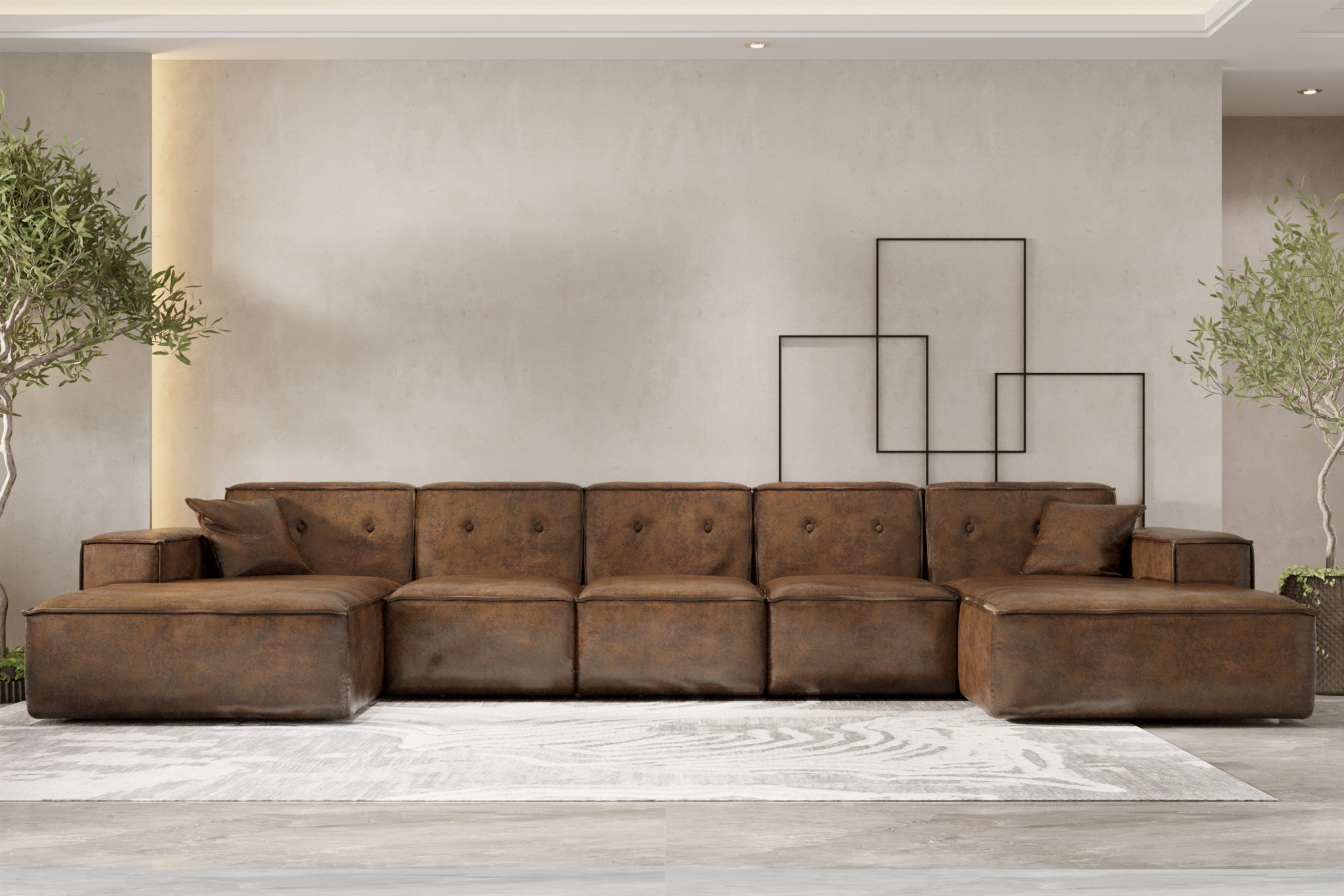 Wohnlandschaft Sofa U-Form CESINA XL in Stoff Gobi (Vintage Look) Braun | Wohnlandschaft | Serie-CESINA | Polstermöbel-Serie