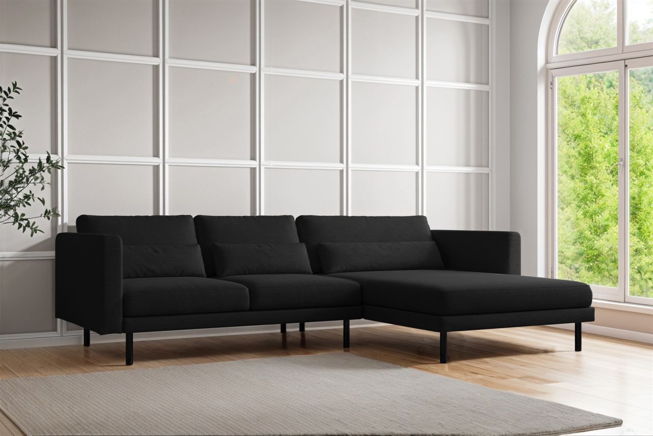 Ecksofa ersofa AGADA in Stoff Verita Schwarz Ottomane Rechts