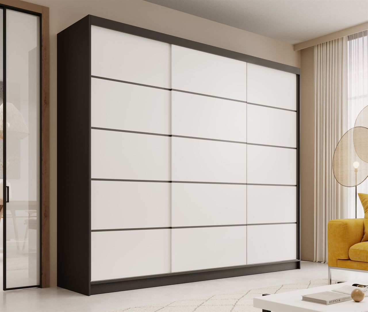 Schiebetürenschrank Schrank LUND in Schwarz- Weiß 250x215x58 cm