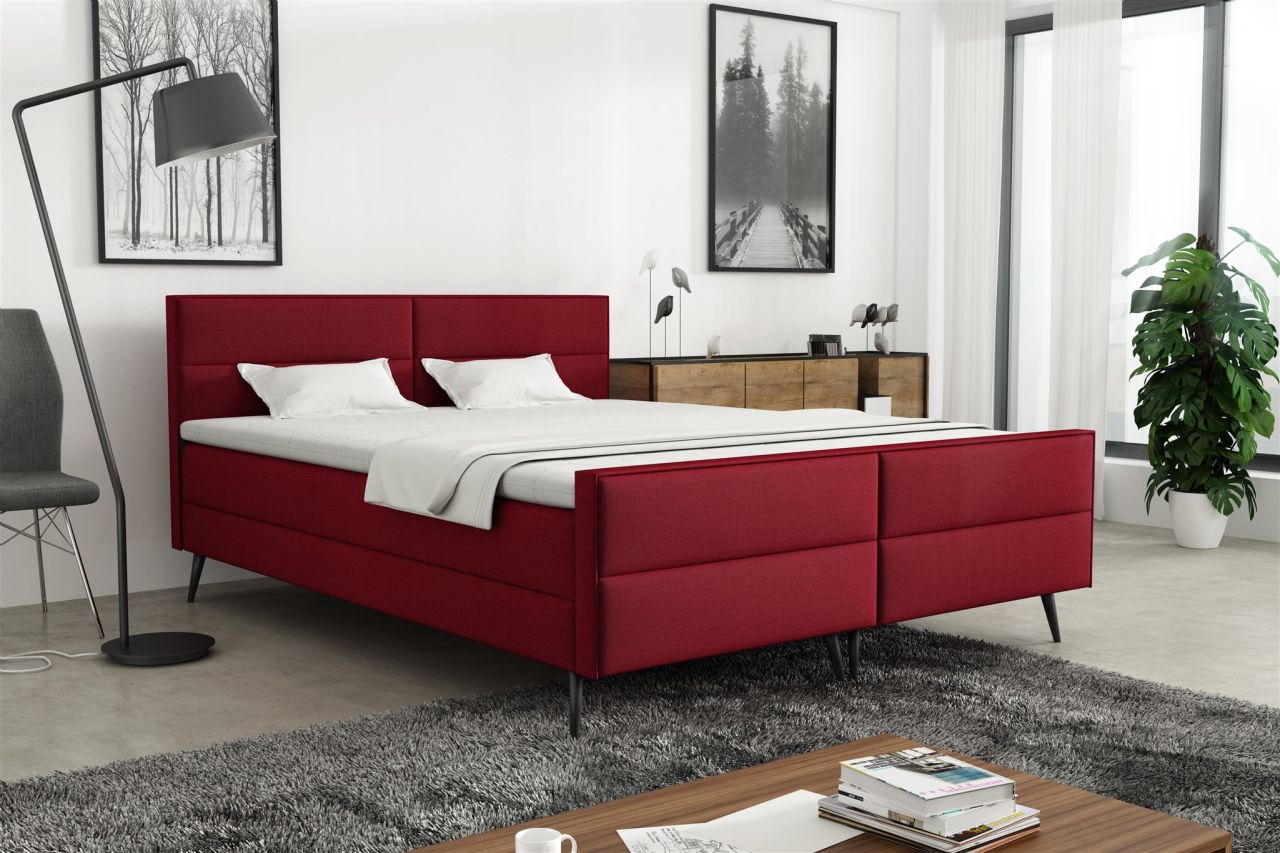 Boxspringbett Schlafzimmerbett GRANADA 160x200cm Stoff Fancy Rot