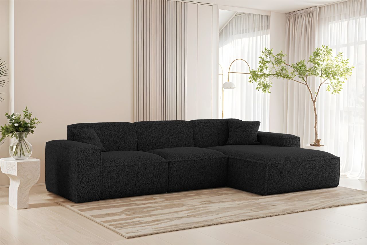 Ecksofa ersofa CELES PREMIUM in Stoff Sven Schwarz Ottomane Rechts