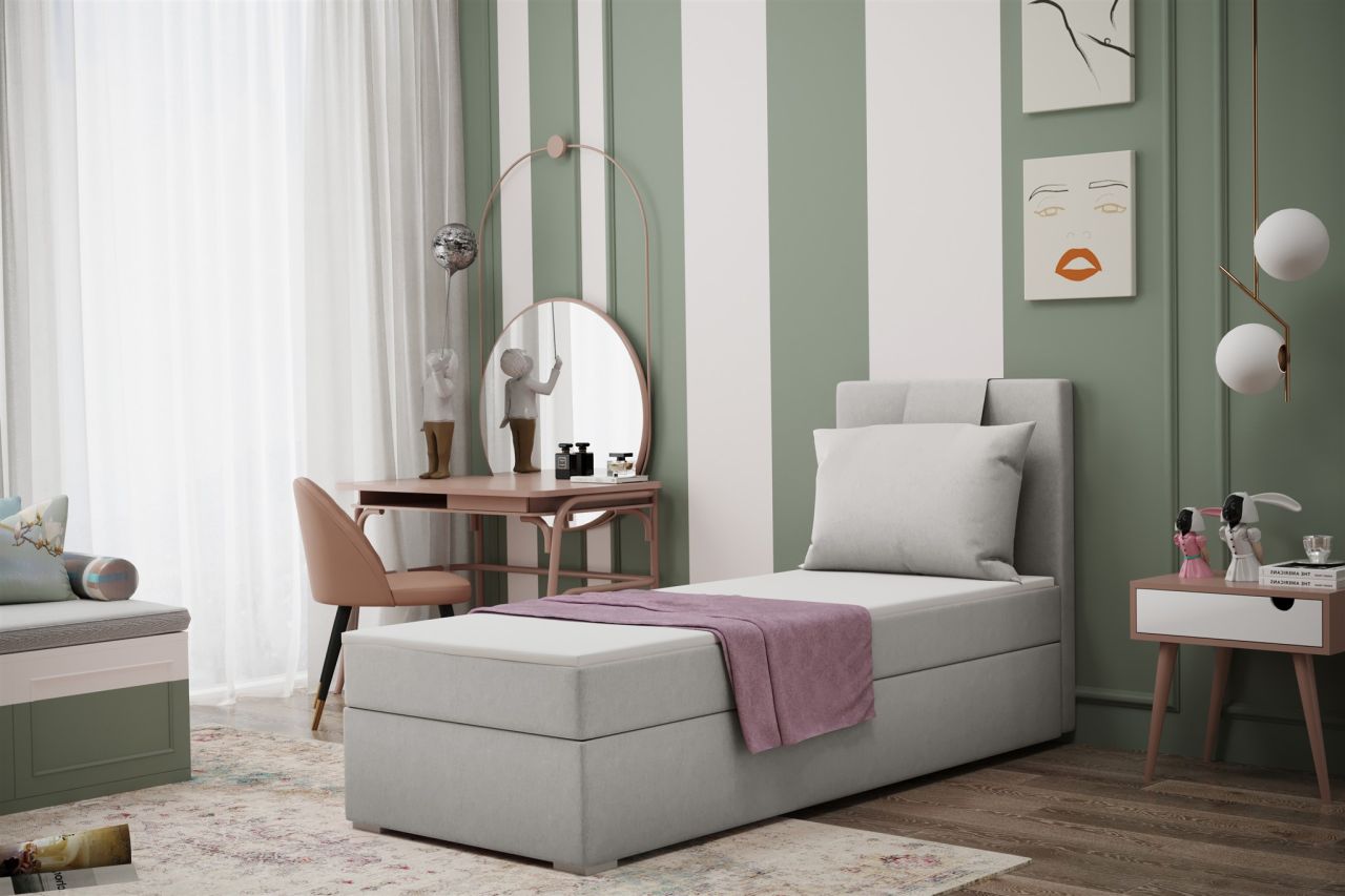 Boxspringbett Schlafzimmerbett SALMA 100x200cm in Stoff Soro Hellgrau