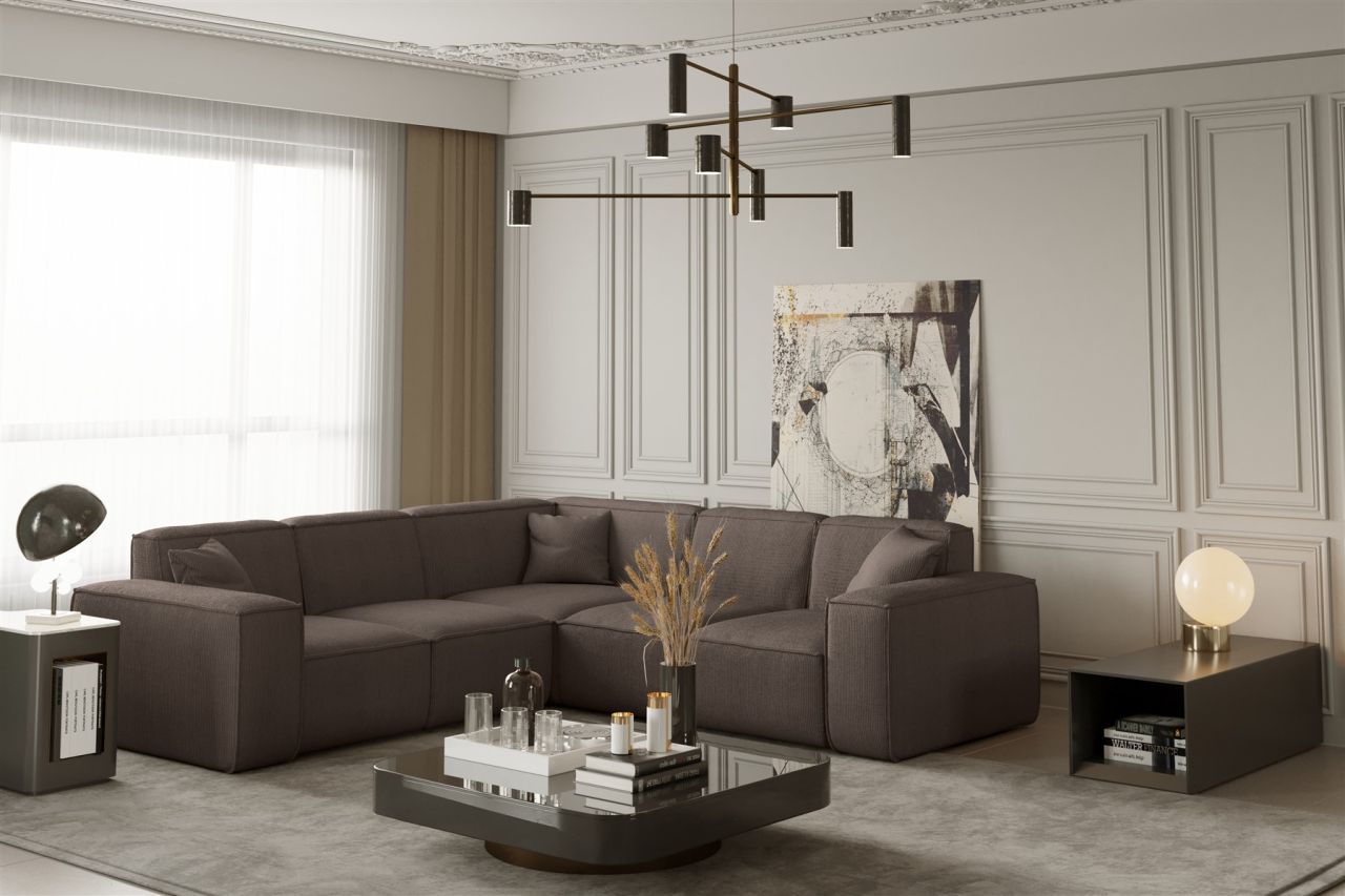 Ecksofa ersofa CELES in Stoff Scala Taupe Seite Universal