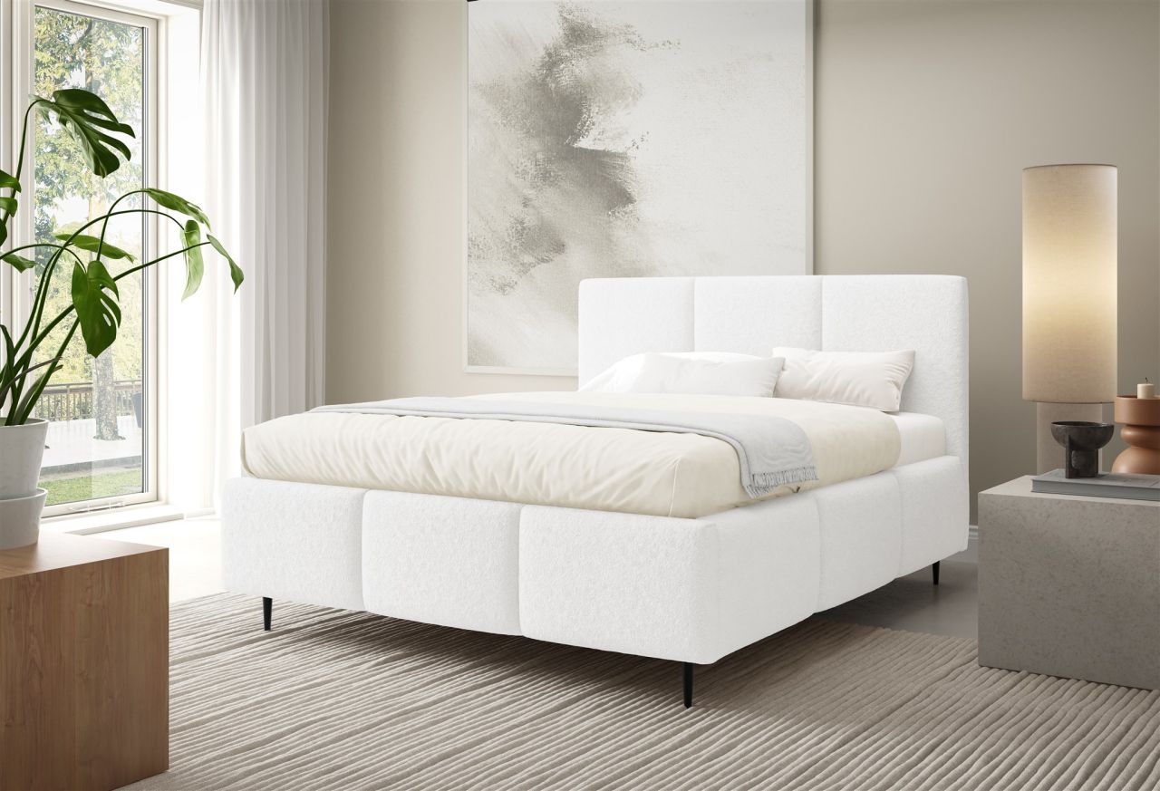 Polsterbett Schlafzimmerbett MIAMI 140x200cm in Stoff Lambi Weiß