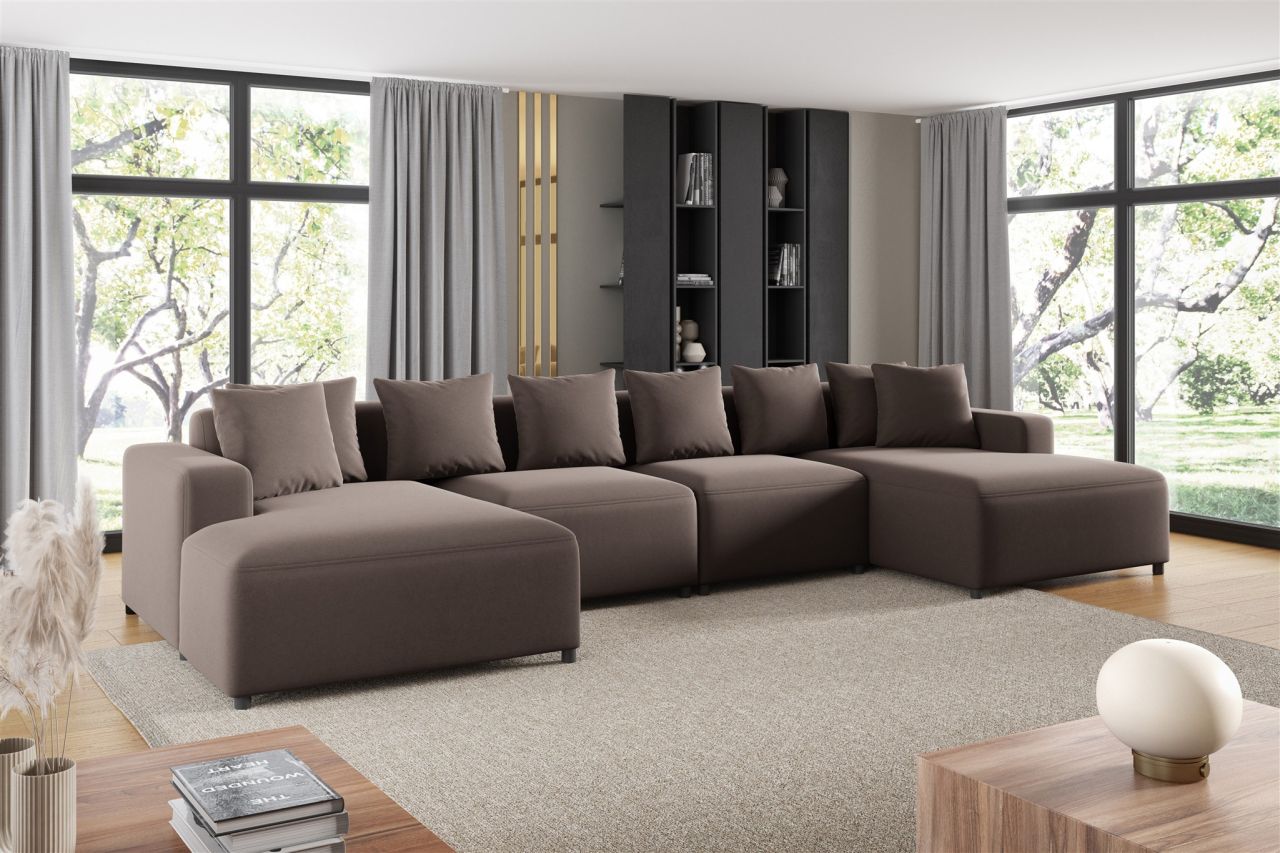 Wohnlandschaft Sofa U-Form ersofa MEGAN in Stoff Salvador Braun