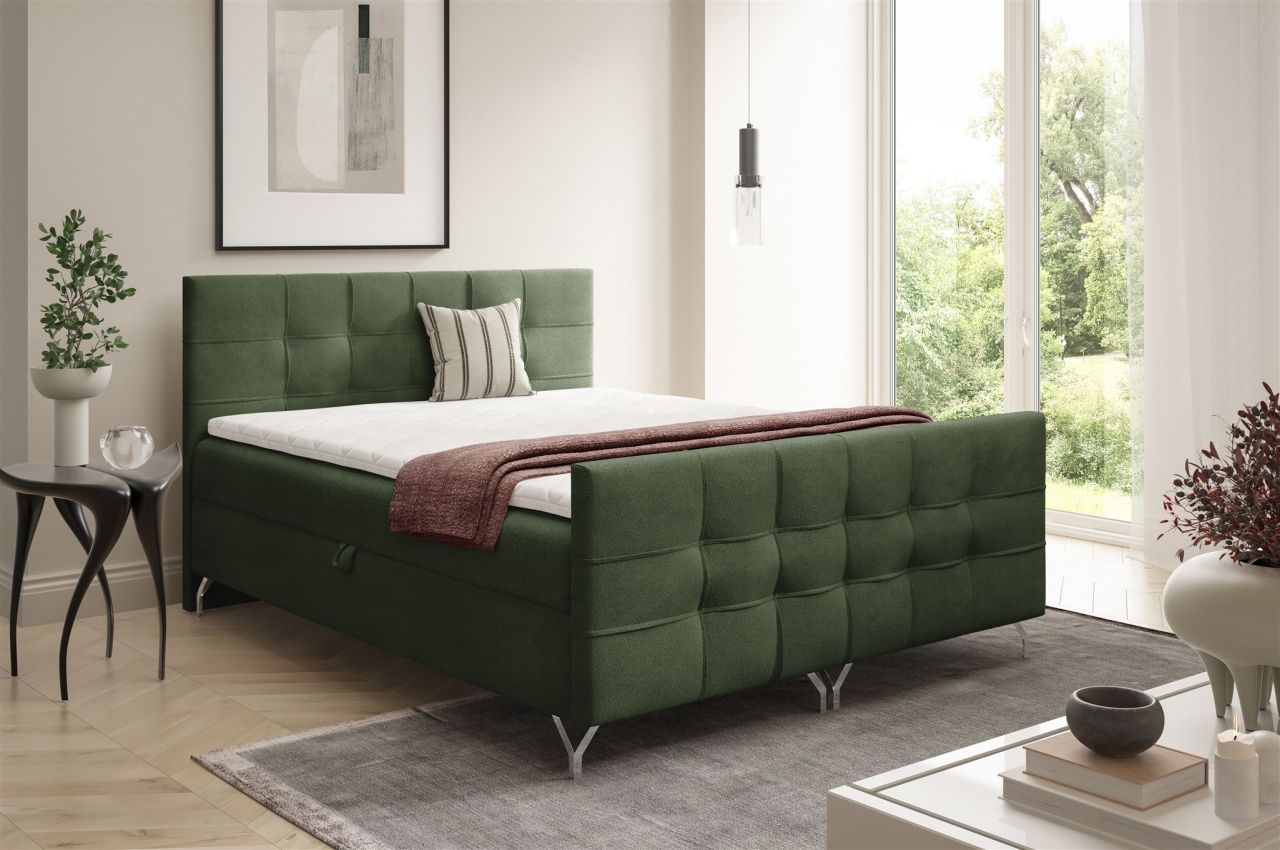 Boxspringbett Schlafzimmerbett PERLA 120x200cm Stoff Coral Grün