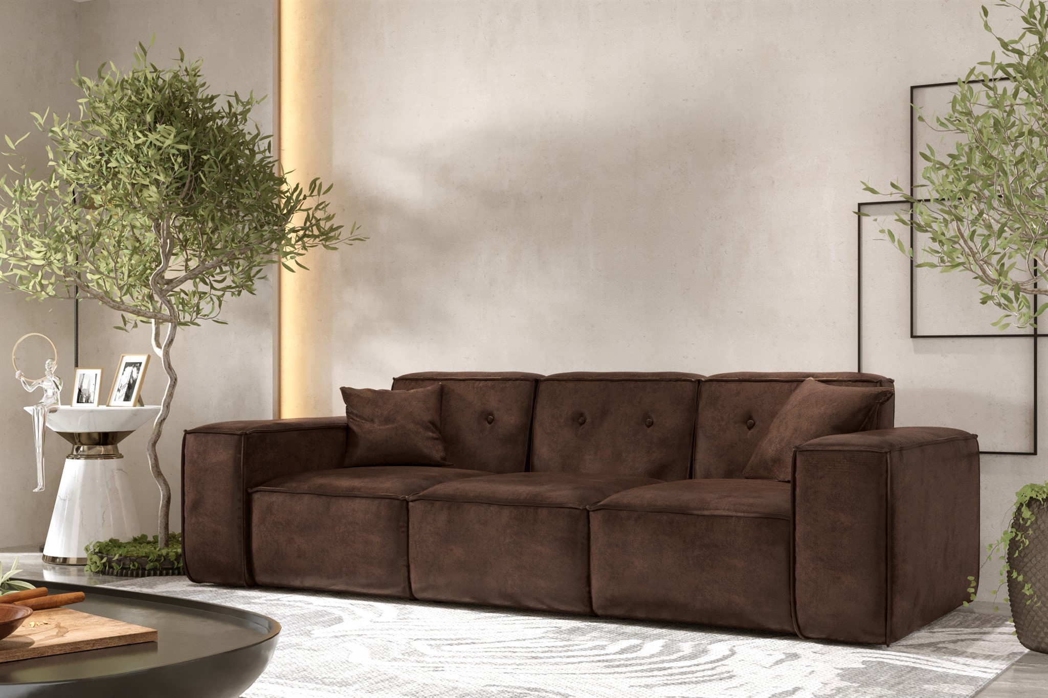 Sofa Designersofa CESINA 3-Sitzer in Stoff Gobi (Vintage Look) Dunkelbraun | Sofas (2 und 3-Sitzer) | Polstermöbel