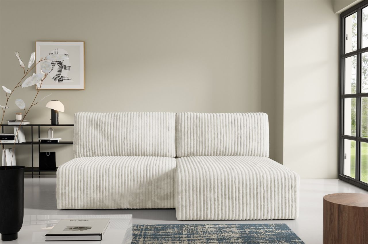 Ecksofa mit Schlaffunktion NATALIA XS in Stoff Tilia Creme Ottomane Rechts