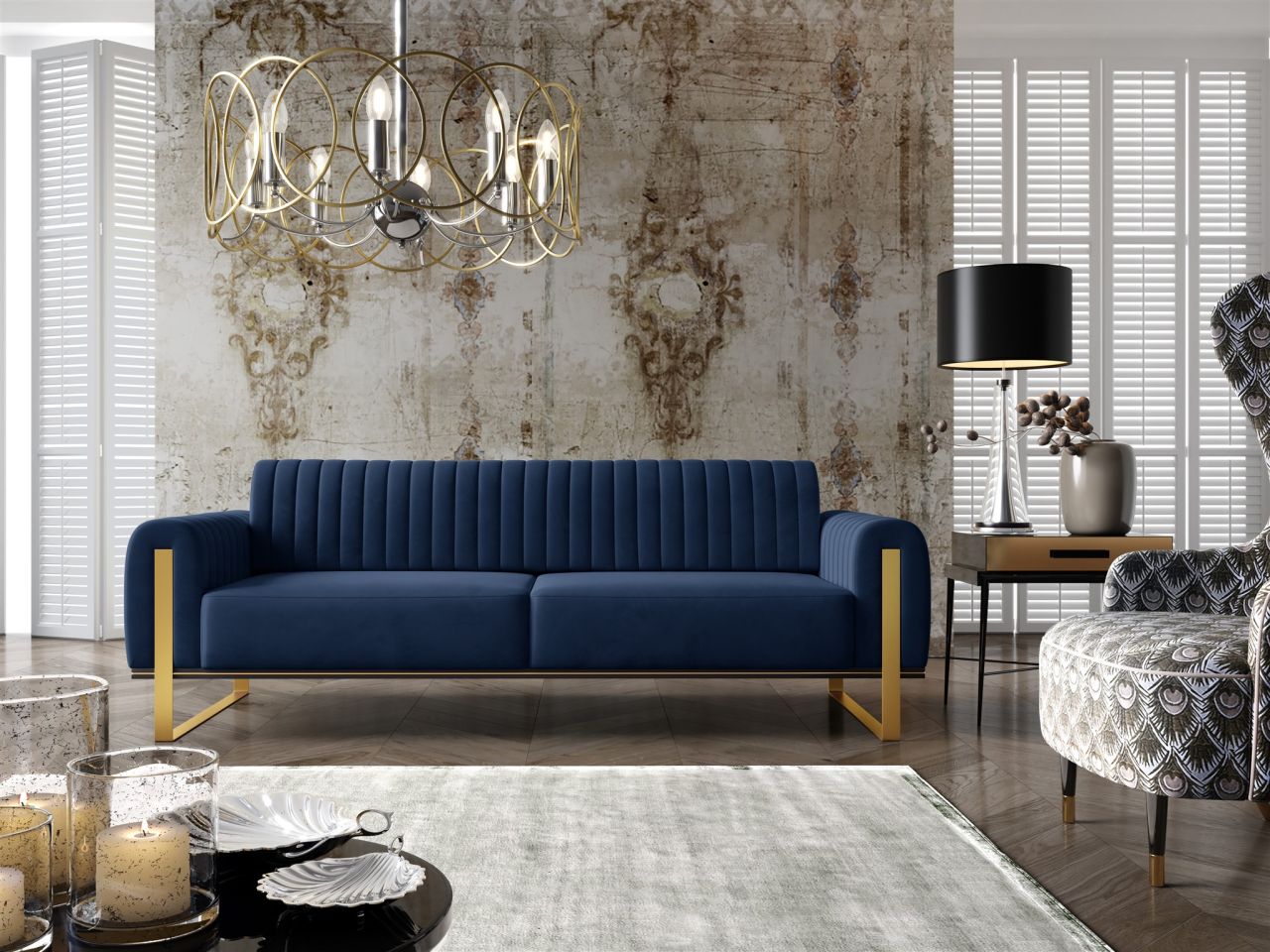 Sofa ersofa VALERIE 3-Sitzer in Stoff Elisa Velvet Dunkelblau