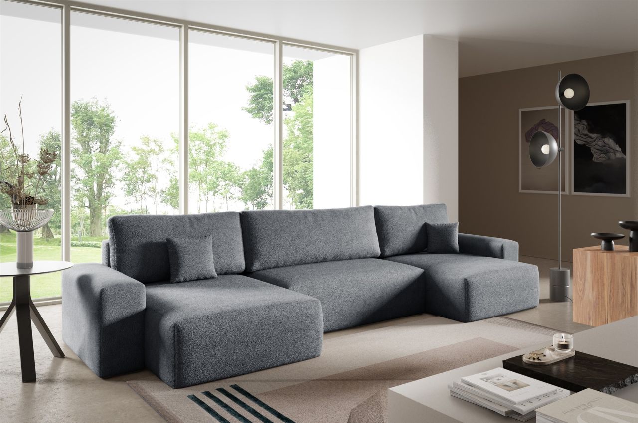 Wohnlandschaft mit Schlaffunktion ARONA in Stoff Centaur Dunkelgrau