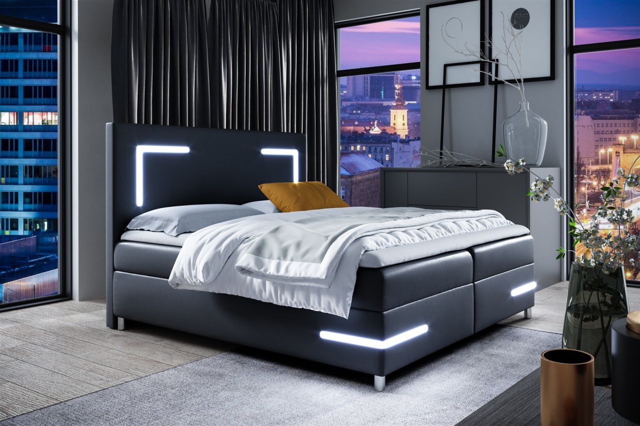 Boxspringbett Schlafzimmerbett ARIANO 120x200cm Schwarz inkl. Bettkasten und LED