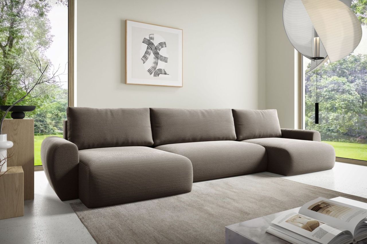 Wohnlandschaft Schlafsofa GALAN Stoff Poso Hellbraun