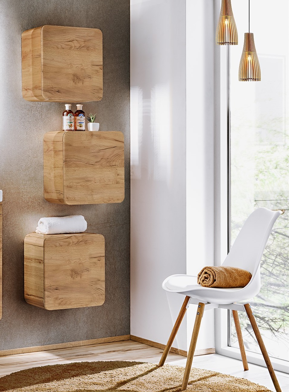 Badezimmer Hängeschrank 3er-Set 35x35x22 cm FERMO Gold Eiche | für Badmöbelserie- FERMO | Badschränke-Einzel | Badmöbel