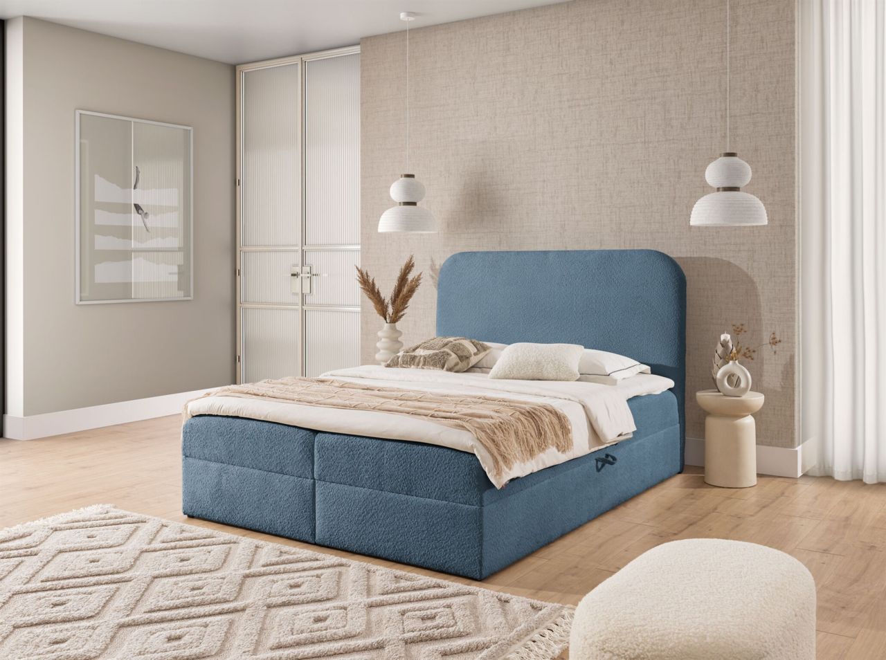 Boxspringbett Schlafzimmerbett BINETA 120x200cm Stoff Coral Himmelblau