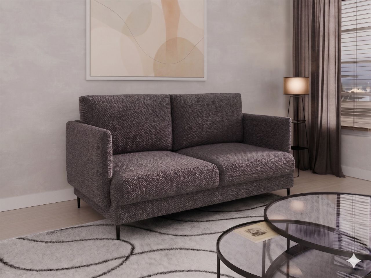 Fun Moebel Sofa Designersofa Helmer 2-Sitzer Stoff Baloo Grafit
