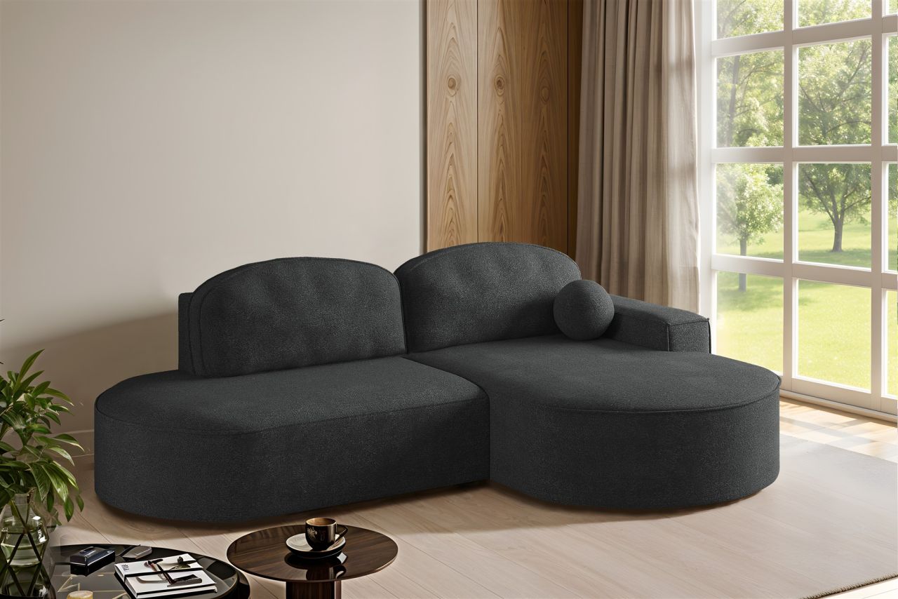 Ecksofa Schlafsofa Sofa GIRONA Stoff Arena Schwarz Ottomane Rechts