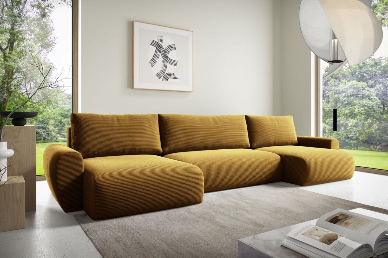 Fun Möbel Wohnlandschaft Schlafsofa Galan Stoff Poso Honiggelb