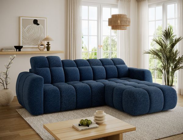 Ecksofa mit Schlaffunktion Sofa SALONIA Stoff Bubble Dunkelblau Ottomane Rechts | Ottomane: Rechts | Ecksofas mit Schlaffunktion | Polstermöbel