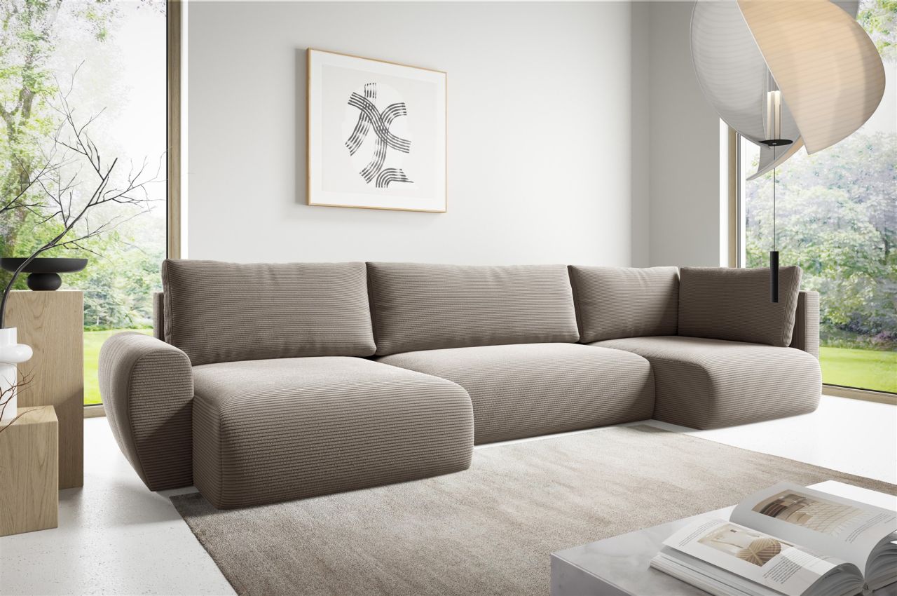 Fun Möbel Beige Wohnlandschaft Schlafsofa Galan Stoff Poso Ottomane Links