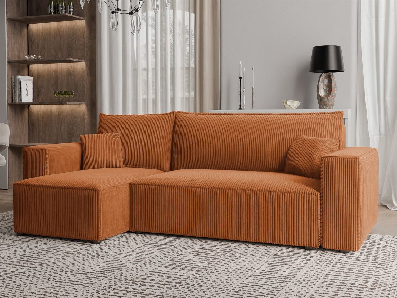 Ecksofa Schlafsofa Sofa ADARA in Stoff Poso Rostbraun Ottomane Links