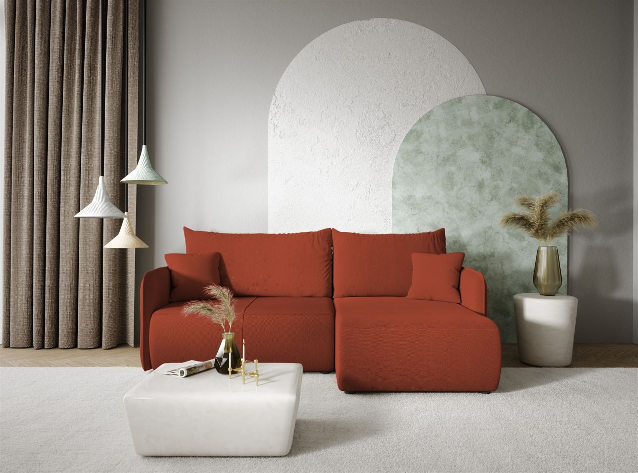 Ecksofa Sofa mit Schlaffunktion CALGARY Stoff Curio Ziegelrot Ottomane Rechts