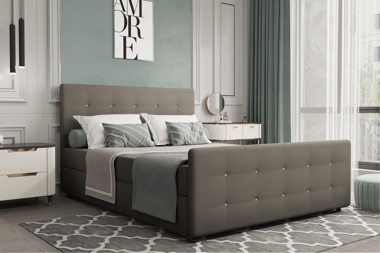 Boxspringbett Schlafzimmerbett MARKOS 120x200cm Stoff Soro Taupe inkl. Bettka...